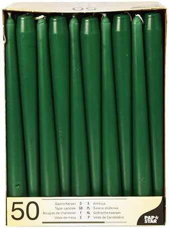 50 Dark Green Taper Candles 250mm