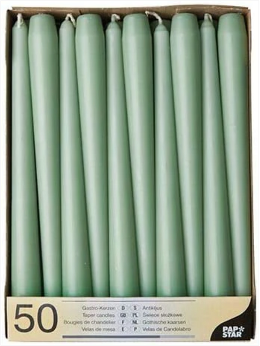 50 Jade Green Taper Candles 250mm