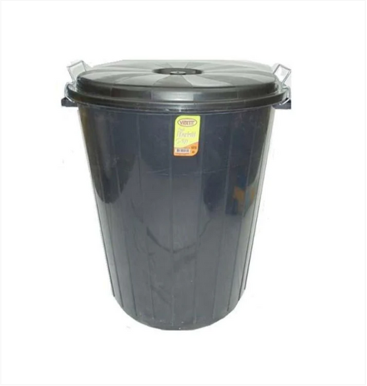 50 Litre Black Bin Drum With 2 Locked Lids Home Storage Bin