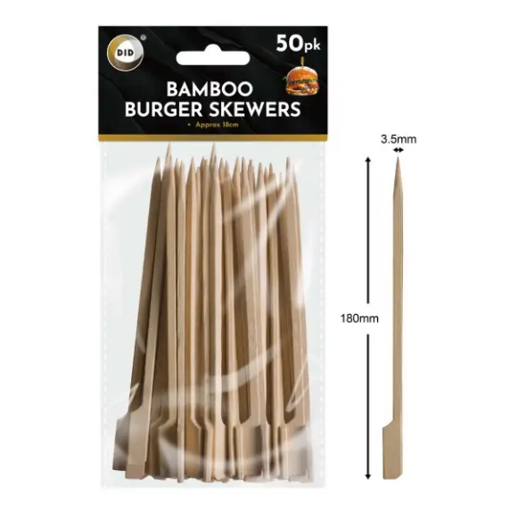50Pk 18cm Bamboo Burger Skewers
