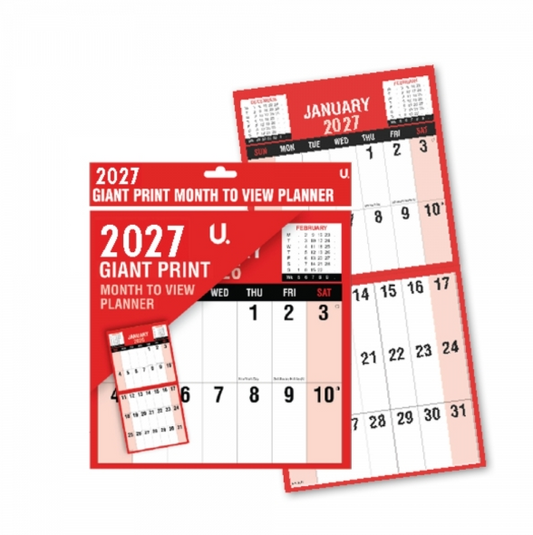 Red & Black Giant Print Month to View Planner