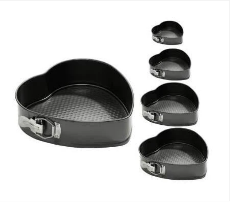 5 Piece Classic Heart Shaped Loose Bottom Springform Cake Tins 18/20/24/26cm