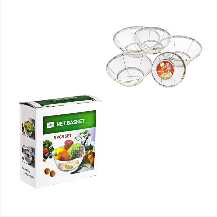 5 Piece Steel Mesh Deep Round Fruit And Vegetable Strainer Drainer Net Baskets