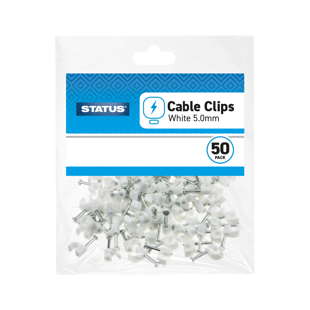 5mm - White - Round Cable Clips - 50 pk - in Poly Bag - in Colour CDU