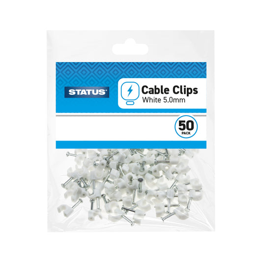 5mm - White - Round Cable Clips - 50 pk - in Poly Bag - in Colour CDU
