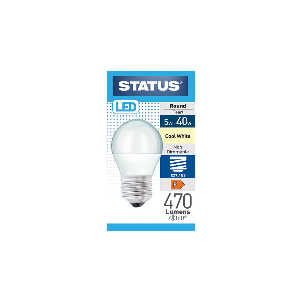 5w = 40w = 470 lumens - LED - Round - E27 - PA - Pearl - Cool White - 1 pk box - in White CDU