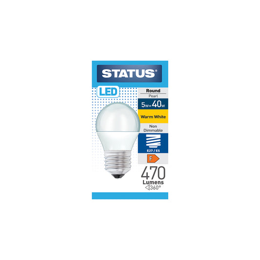 5w = 40w = 470 lumens - LED - Round - E27 - PA - Pearl - Warm White - 1 pk box - in White CDU