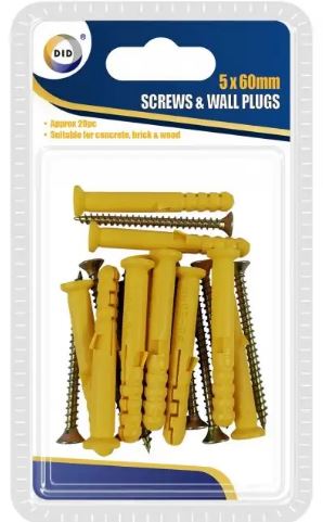 5x60mm Screws & Wall Plugs
