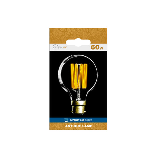 60w - Crystalite - Antique - G80 Globe - BC - Clear - Squirrel Cage Filament - 1 pk box