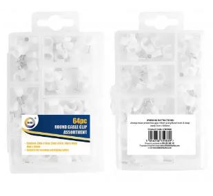 64pc Round Cable Clip Assortment