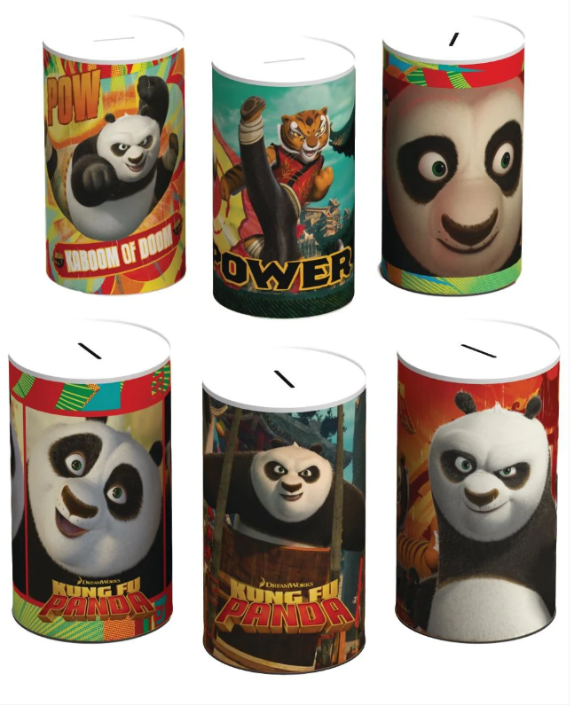 6 Assorted Style Kung Fu Panda Money Tin 145mm x 110mm