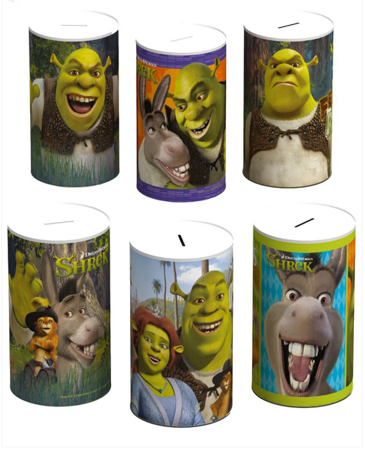 6 Assorted Style Shrek Money Tin Random Sent 145mm x 110mm