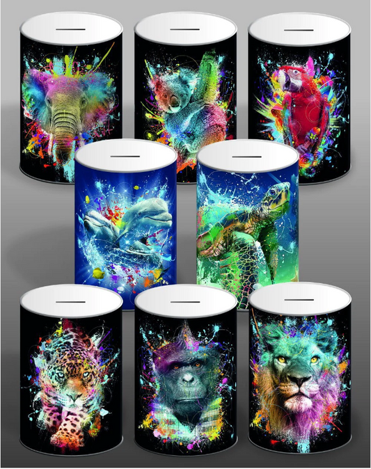 6 Assorted Styles Moki Animal Money Tin 145mm x 110mm