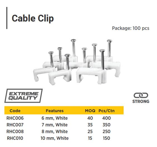 6MM WHITE SQUARE CABLE CLIP ( 100pcs in one bag )