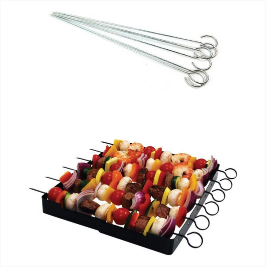 6 Pack 30cm Barbeque Skewers Stainless Steel Flat For Meat Veg Kebabs & Fruit Outdoors