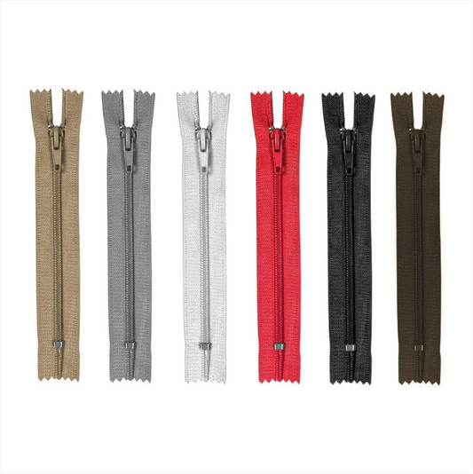 6 Pack Assorted Colour Sewing Open Ended Zip 23cm