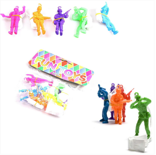 6 Pack Childrens Fun Toys Assorted Colour Parachutists 6.2cm