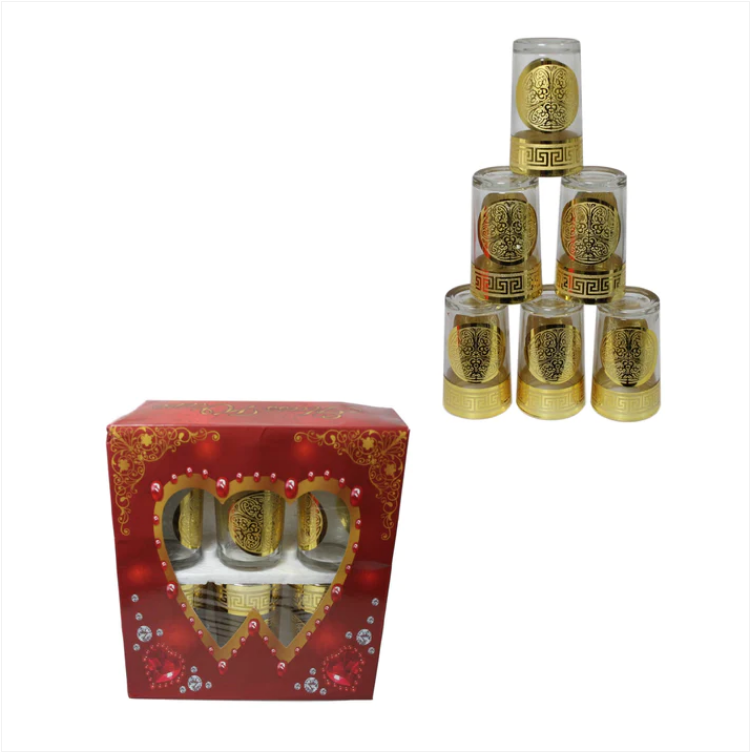 6 Pack High Quality Drinking Glasses Gold Print Dinner Drinking 10cm