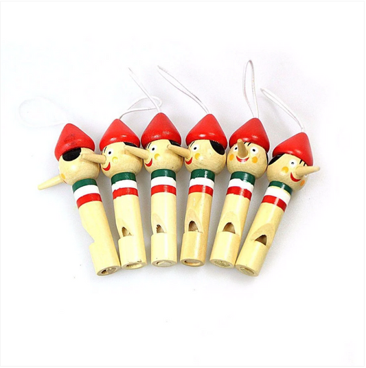 6 Pack Pinocchio Whistle Flute Music Sound Bamboo Wood Hand Crafted