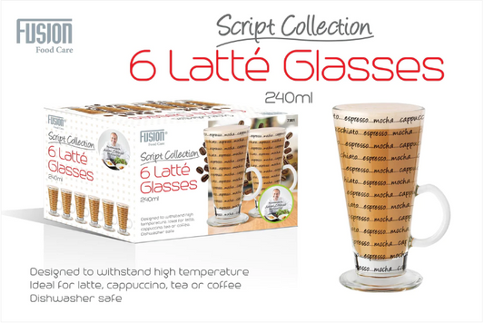 6 Pack Script Collection Latte Glass 240ml