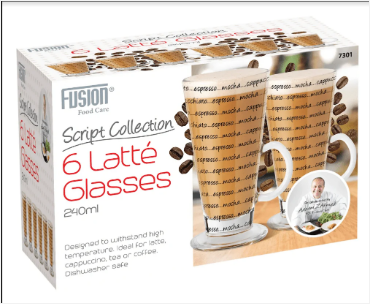 6 Pack Script Collection Latte Glass 240ml