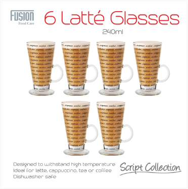 6 Pack Script Collection Latte Glass 240ml