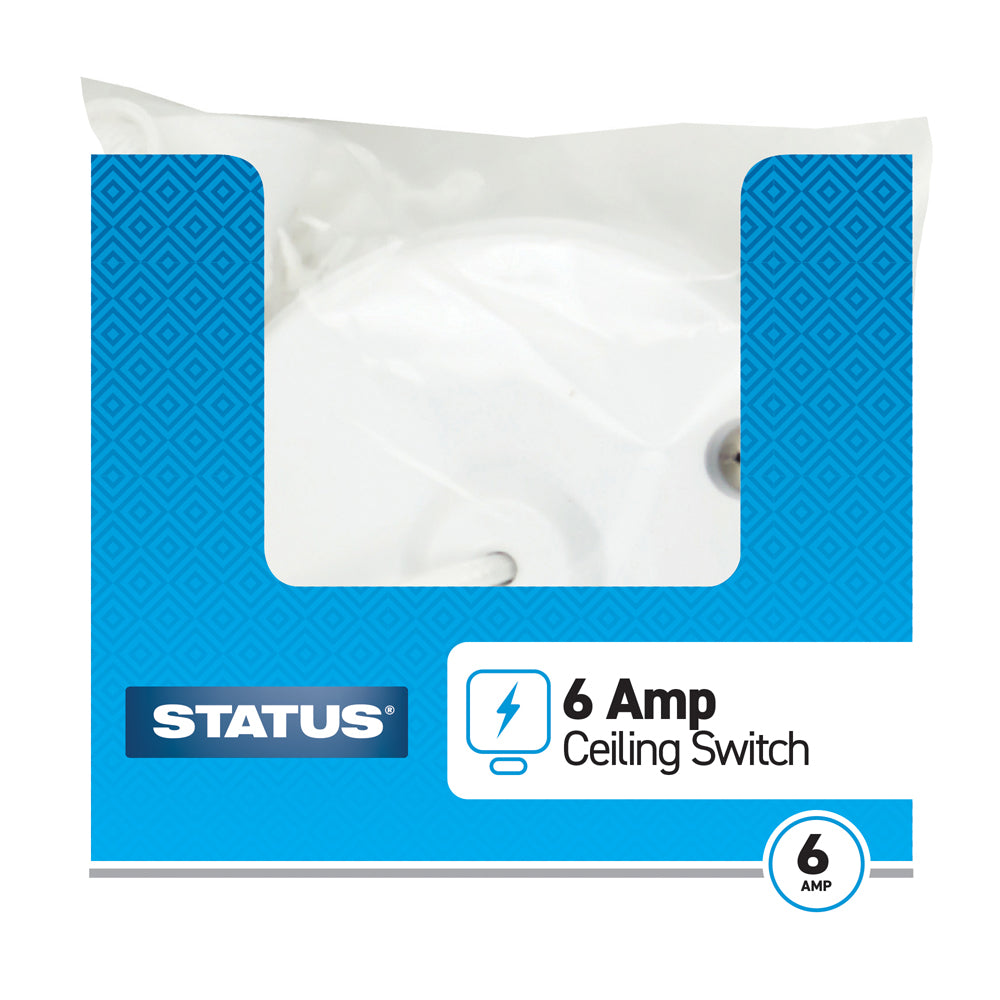 6 amp - Ceiling Switch - Pull Cord - 2 way - White - 1 pk - in Poly Bag - in Colour CDU
