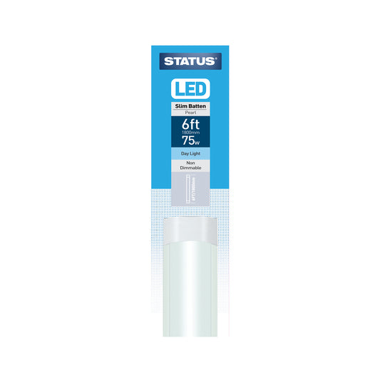 6ft / 2400mm - 75w = 6700 lumens - LED - Slim Line Batten - Pearl - Day Light - 1 pk box