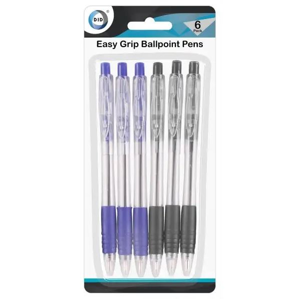 6pc Easy Grip Ball Point Pens