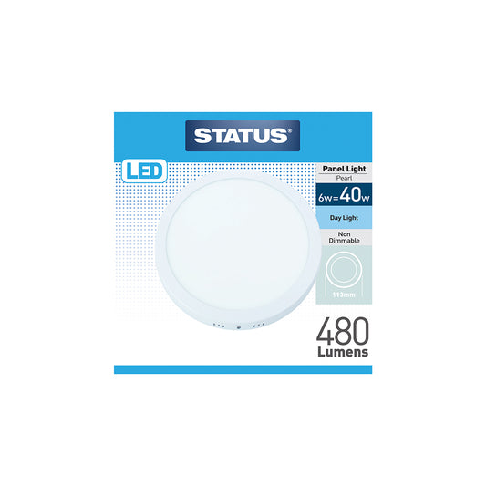 6w = 480 lumens - Surface Mount Round Panel Light - Day Light - LED - 113mm - Pearl - 1 pk box
