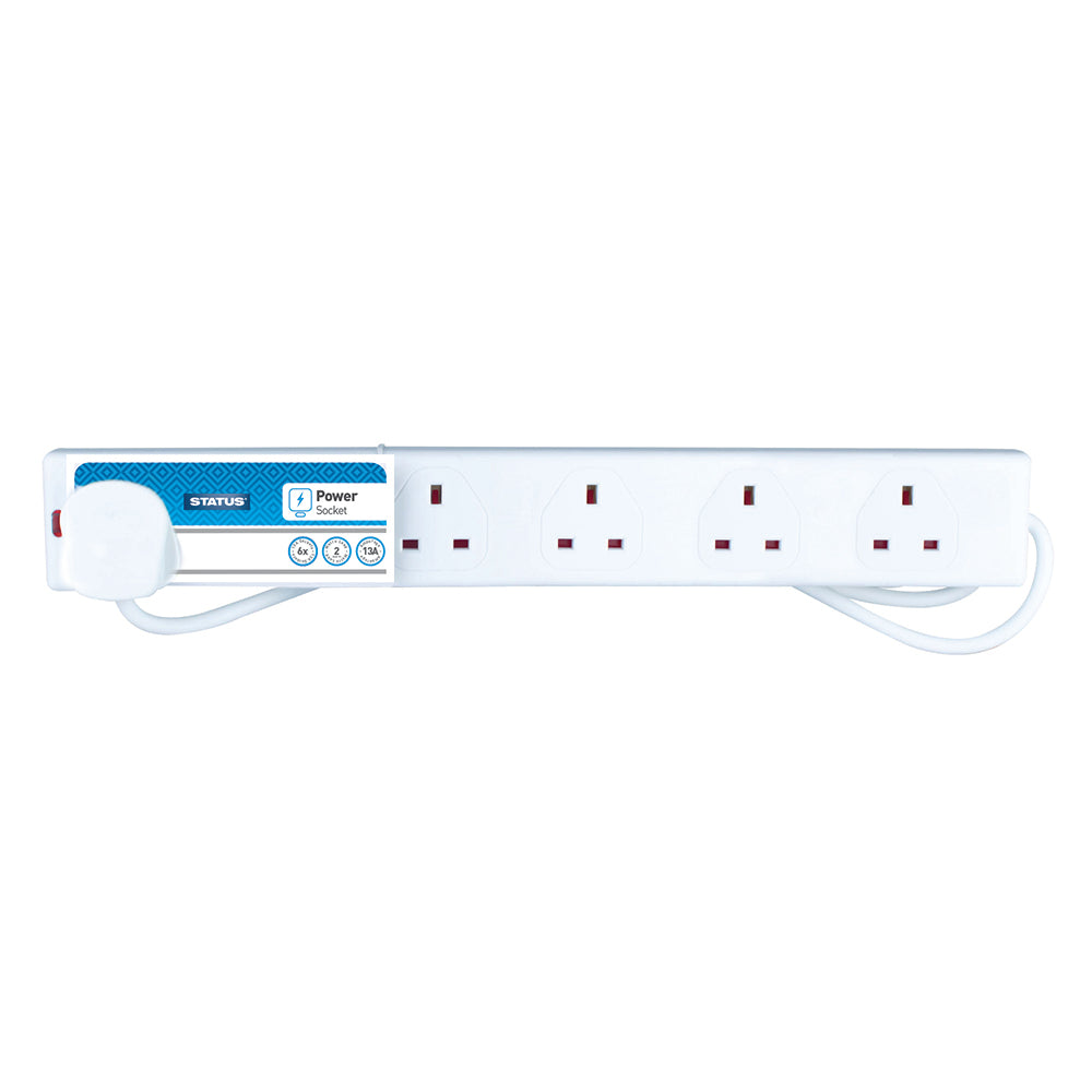 6 way - 2 Mtr - Extension Socket - White - Plug - 1 pk - Card Insert - in Colour CDU
