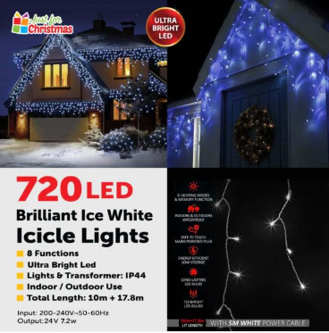 720LED Brilliant Ice White Icicle Lights