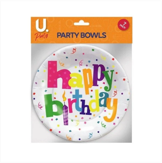 7 Pack Fun Happy Birthday Party Bowls Disposable Party Plates 6.5''