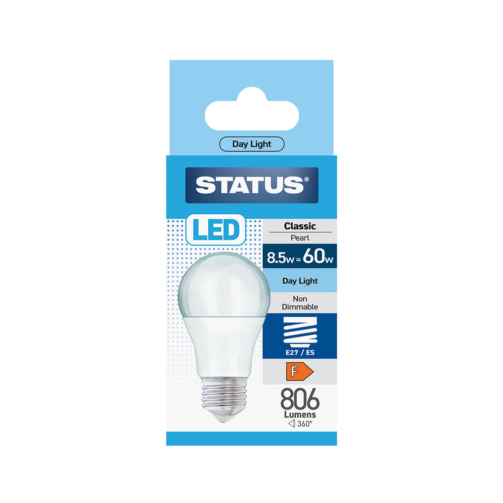 8.5w = 60w = 806 lumens - LED - A60 GLS - E27 - PA - Pearl - Day Light - 1 pk box - in White CDU