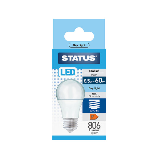 8.5w = 60w = 806 lumens - LED - A60 GLS - E27 - PA - Pearl - Day Light - 1 pk box - in White CDU