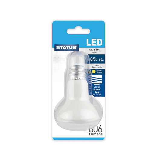 8.5w = 60w = 806 lumens - R63 Reflector Spot - ES - 1 pk - in a Clam Shell - in White CDU
