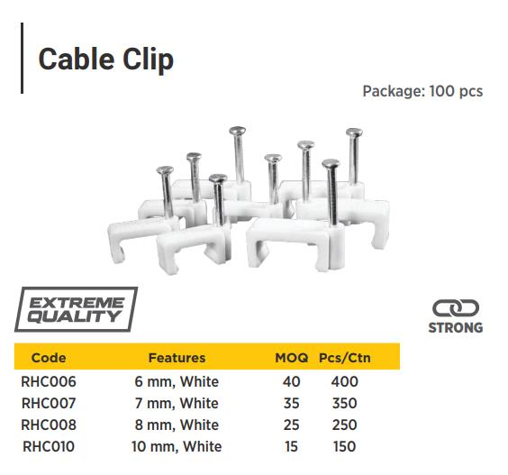 8MM WHITE SQUARE CABLE CLIP ( 100pcs in one bag )