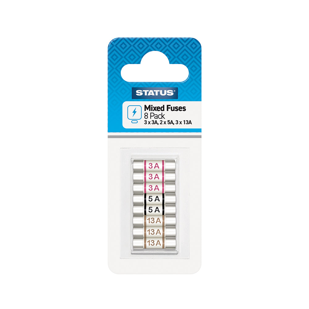 8 pk mixed - Fuses - 3 x 3 amp 2 x 5 amp & 3 x 13 amp (5 bags of 10 packs x 8)