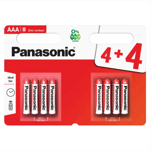 8x Panasonic AAA Batteries Zinc Carbon R03 1.5V Battery