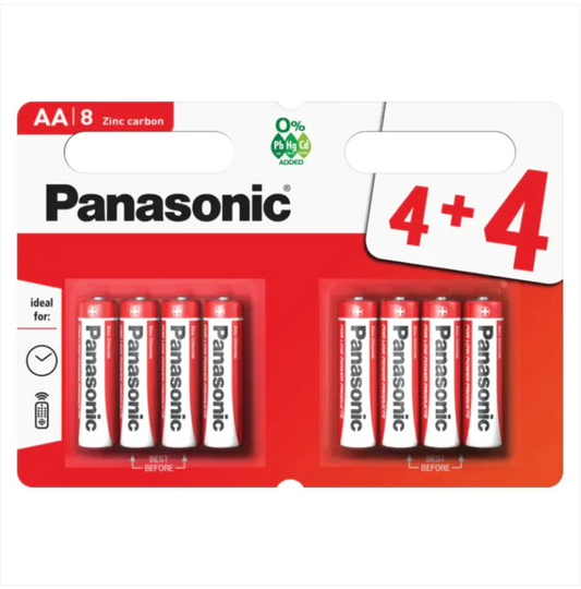 8x Panasonic AA Batteries Zinc Carbon R6 1.5V Battery