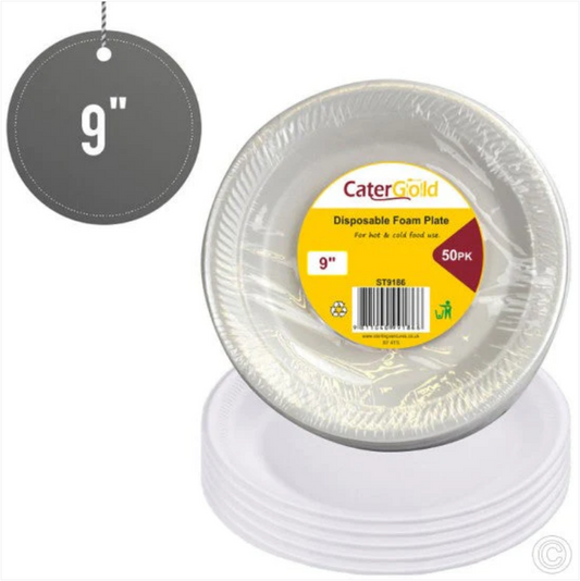 9" Disposable Polystyrene Foam Plates Pack of 50