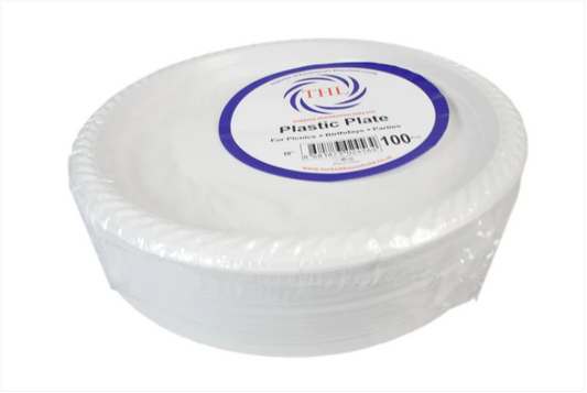 9" Disposable White Plastic Plate Pack of 100