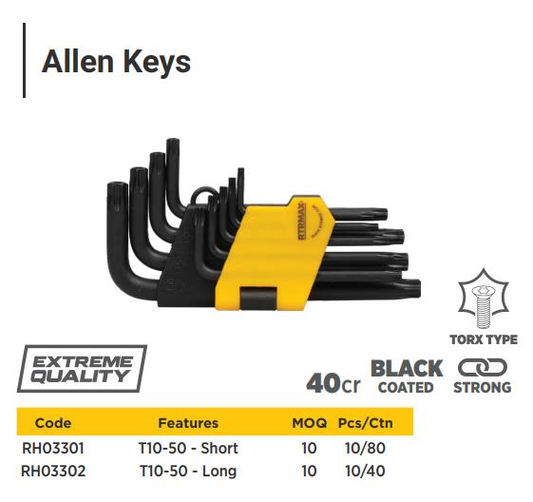 9PCS/SET ALLEN KEYS T10-T50 (LONG) STAR TYPE