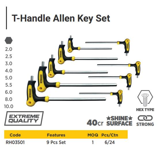 9 PCS T TYPE ALLEN KEY HEXANGULAR