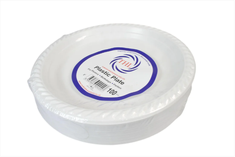 9" White Plastic Plates For Picnics Birthdays Parties Pack of 100