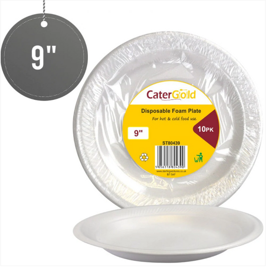 9'' (23cm) Disposable Polystyrene Foam Plate Pack of 10
