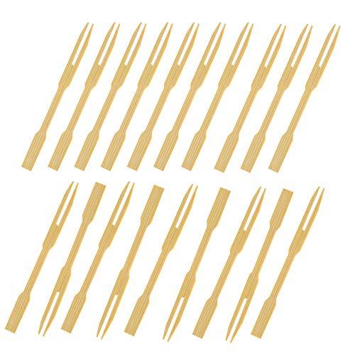 9cm Mini Food Fruit Picks Forks Two Prongs Barbecue Bamboo Fruit Skewers 100 Pack