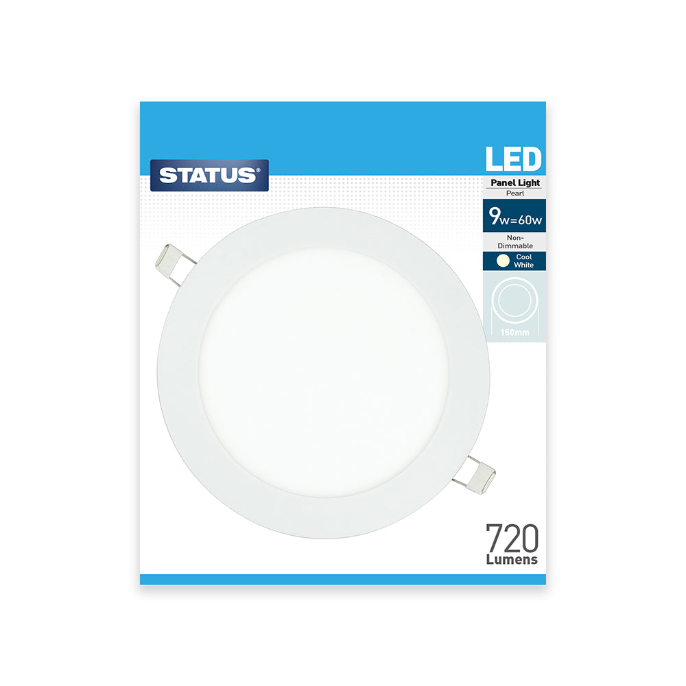 9w = 720 lumens - Round Panel Light - Cool White - LED - 150mm - Pearl - 1 pk box