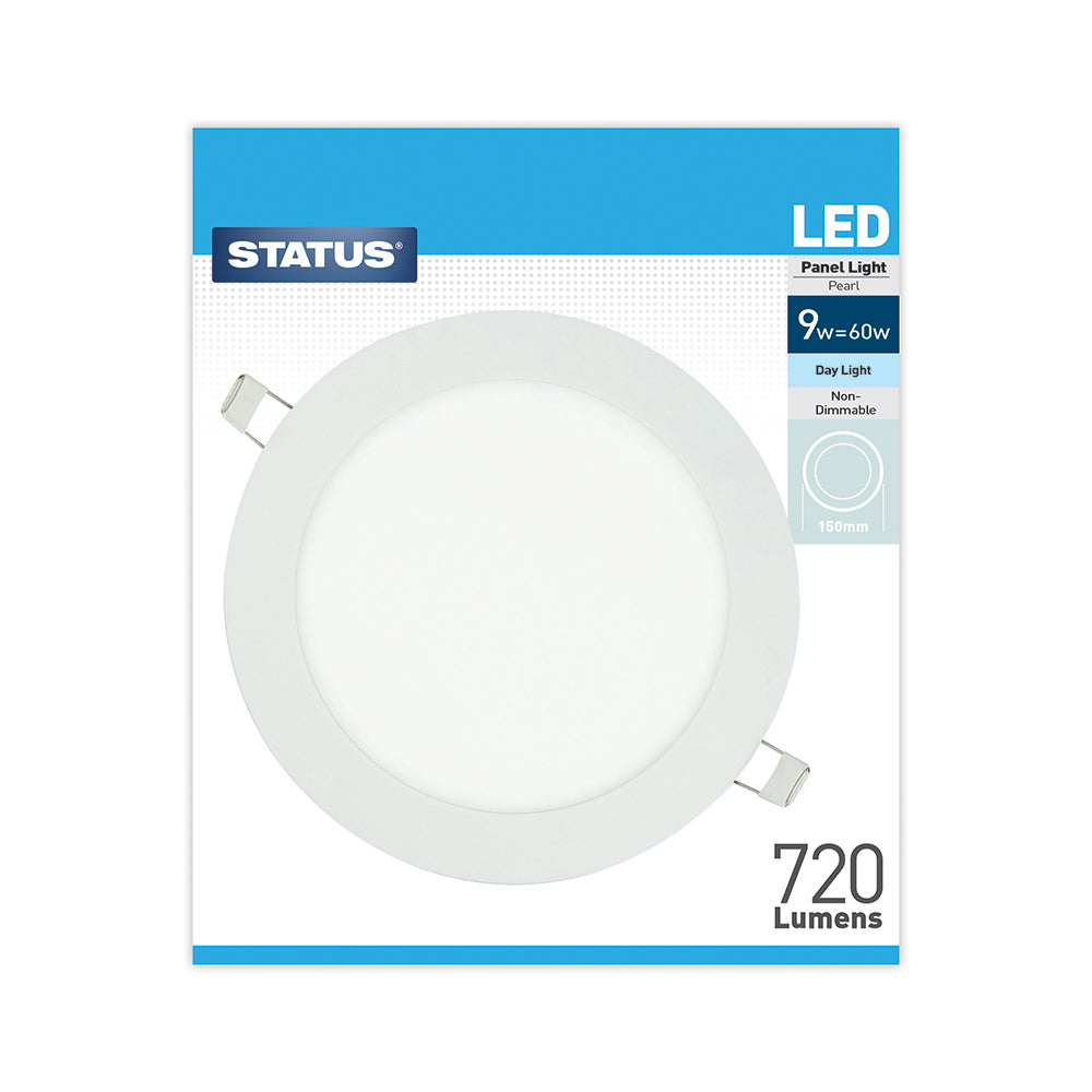 9w = 720 lumens - Round Panel Light - Day Light - LED - 150mm - Pearl - 1 pk box