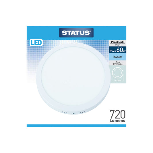 9w = 720 lumens - Surface Mount Round Panel Light - Day Light - LED - 161mm - Pearl - 1 pk box